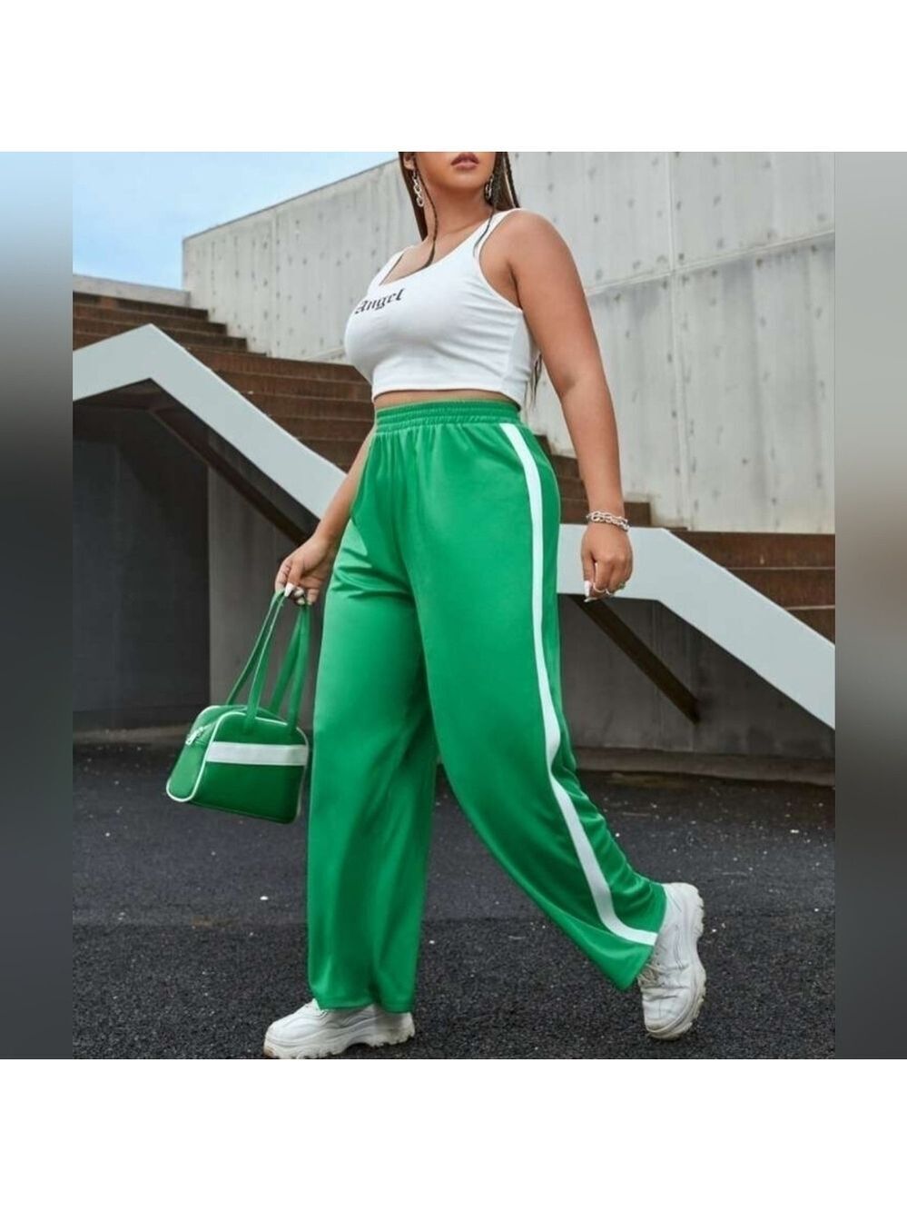 Shein Coolane Plus Contrast Side Seam Wide Leg Pants 1XL - New Without Tags